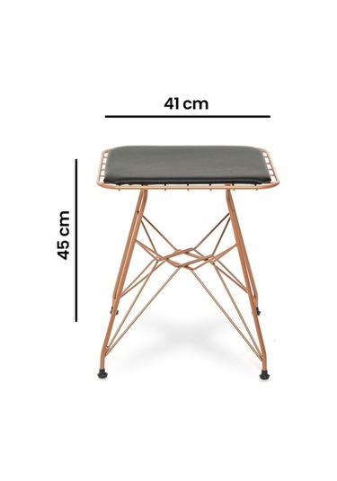 Dikdörtgen Çelik Tel Tabure Minderli Bakır 41x34x45 Cm Antrasit