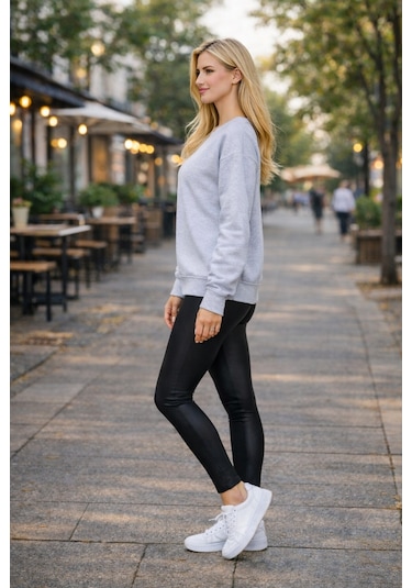 Buyolog Kadın Oversize Premium 3 İplik Şardonlu Sweatshirt Gümüş