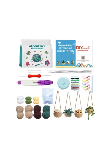 4 Adet / Set Asılı Sepetler Tığ İşi Başlangıç Kiti Adım Adım Video Eğitimleri İle Yeni Başlayanlar İçin