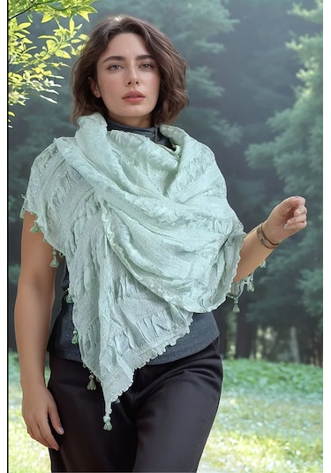 Rosehan Collection El Dokuması Haki İpek Şal - Gofreli - Ödemiş İpeği