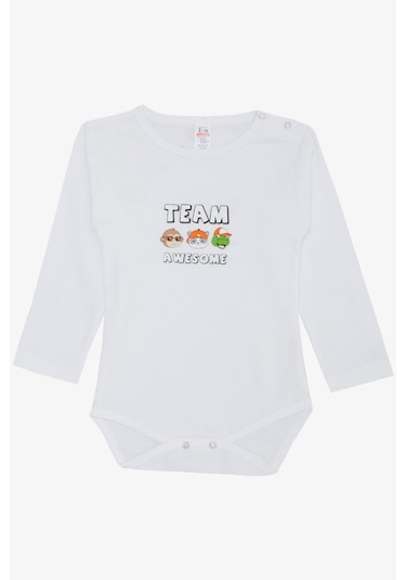 Breeze Erkek Bebek Çıtçıtlı Zıbın Body Sevimli Takım Arkadaşları Baskılı 9 Ay-3 Yaş, Beyaz Beyaz