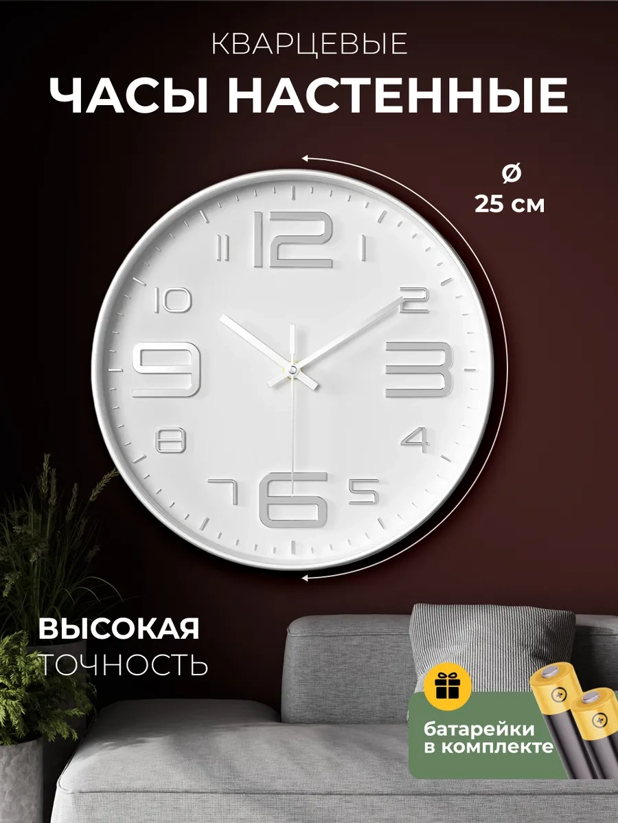 Casy Market Mutfak İçin Yuvarlak Sessiz Duvar Saati 25 Cm 373668686 Beyaz