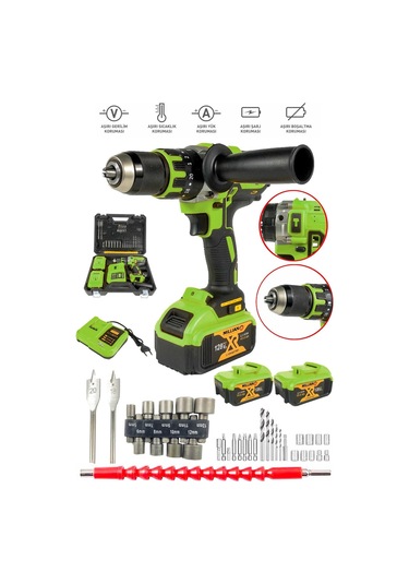 128 V 10 Ah Bakır Sargılı Darbeli Şarjlı Matkap 2 Akülü 39 Pcs