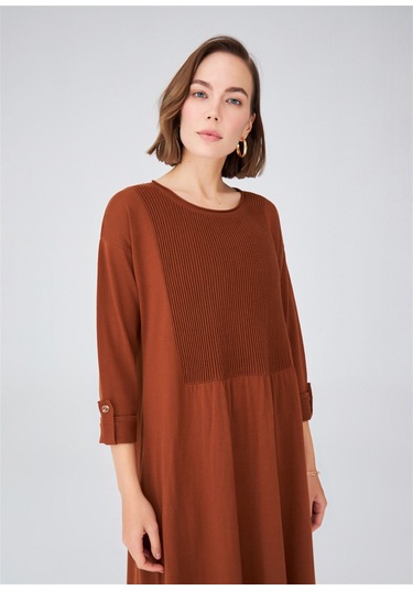 Peraluna Bol Kesim Uzun Kadın Triko Elbise Kahve