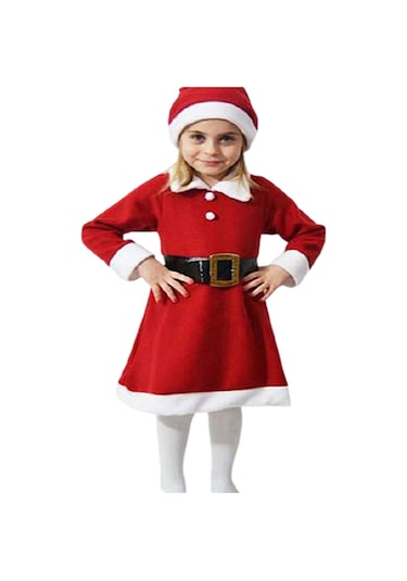 Cebeci Noel Baba Kız Çocuk Kostüm Kırmızı