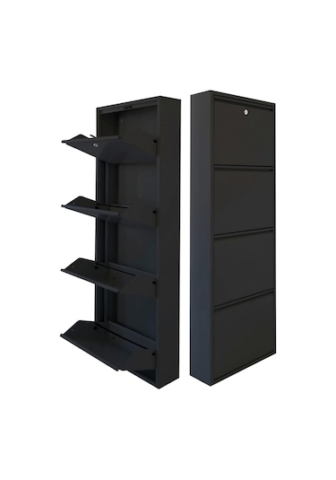 Kilitli 4'lü Metal Ayakkabılık - Siyah