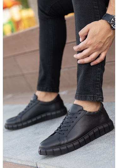Garantili D075 Hakiki Deri Günlük Ortopedik Erkek Klasik Ayakkabı Siyah