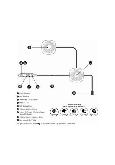 Kask Kulaklık Bluetooth V5.0 Kablosuz Stereo Eller Serbest Hoparlör