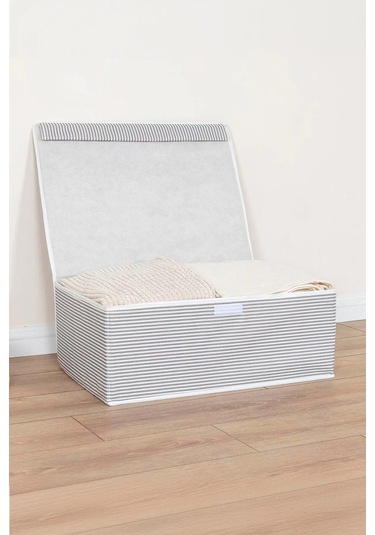 3 Adet Çok Amaçlı Kapaklı Düzenleyici Kutu Baza Hurç 50x40x19 Cm Gri-beyaz