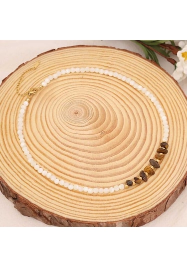 Kahve Doğal Taşlı Kolye
