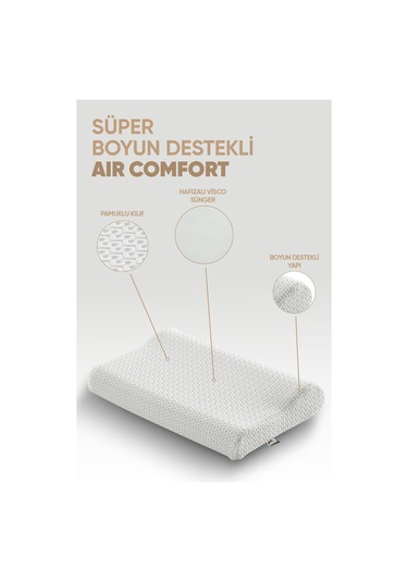 Boyun Destek Yastığı - Boyun Düzleşmesi İçin Visko Yastık Tek Taraflı Lüx Air Comfort Beyaz
