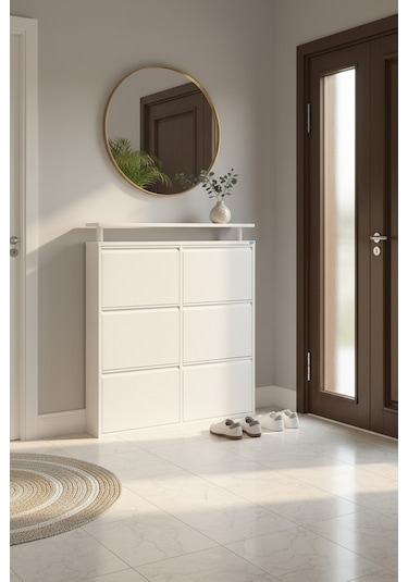 Lıccıa Metal Ayakkabılık 3 Lü Yatay Model Beyaz
