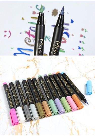 Honmex 10 Renkli Metalik Su Bazlı Yumuşak Uçlu Kalem Seti - 2 Mm Kalınlıkta Dıy Albüm Ve Dekorasyon İçin Gümüş