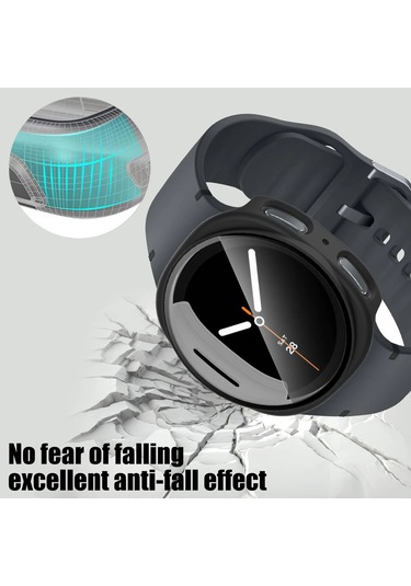 Samsung Galaxy Watch 8 40/44mm Sert Tamponlu Dahili Filmlerle Uyumlu Temperli Cam Ekran Koruyuculu Darbeye Dayanıklı Saat Kılıfı