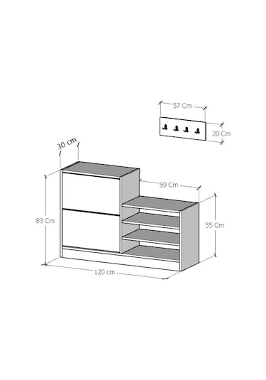 Anatolia 2 Kapak Kayar Raflı Ayakkabılık Çam Çam