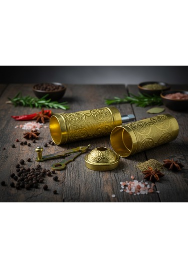 Ludıa Zamak Metal Altın Renk 3 Lü Set Karabiber,kahve,çörek Otu El Değirmeni Öğütücü Grinder S2 Altın