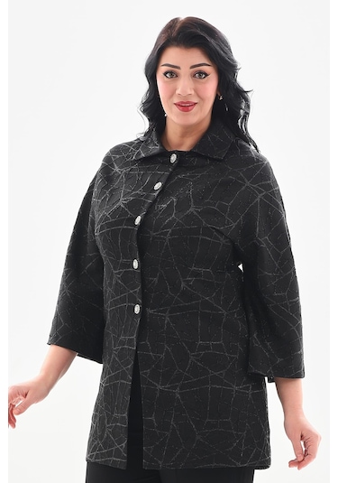 Ladies First Büyük Beden 3869 Siyah Tek Ceket 001