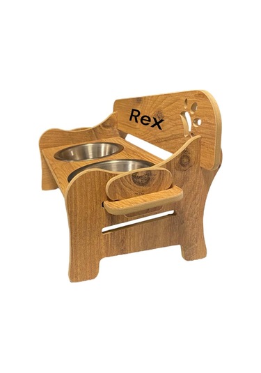 Realwood Ahşap Kademeli Eğimli Çelik Kaseli Kedi Köpek Mama Su Kabı 400 ML