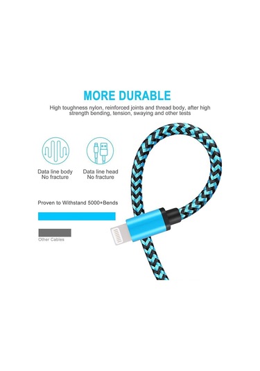 2m Dokuma Stil 8 Pin - Usb Sync Veri / Şarj Kablosu Gümüş