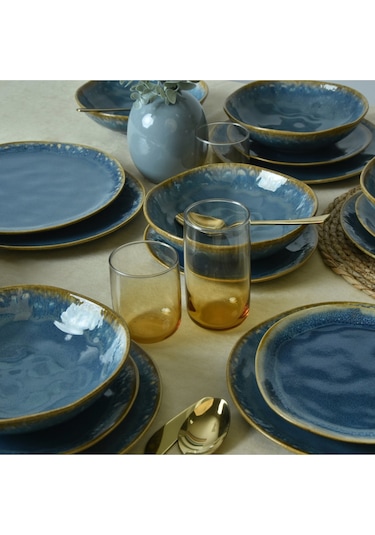 Keramika Shizen Mavi Organik Yemek Takımı 18 Parça 6 Kişilik Q39 Açık Mavi