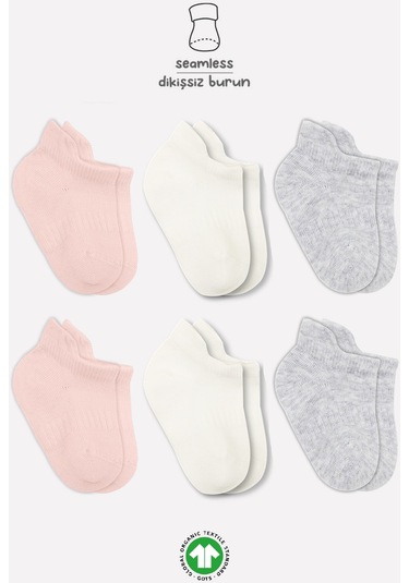 Bistyle 6lı Penye Sneakers Soket Çorap Bs6102 Pembe Ekru 001