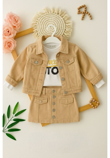 Denim Kız Çocuk Gabardin 3 Parça Etekli Takım - 2/12 Yaş - 31527 Çok Renk