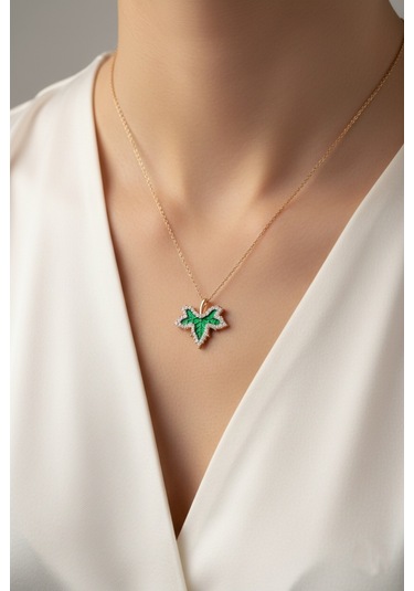 Çekirdekjewelry 925 Ayar Gümüş Çınar Yaprak Kolye Rose