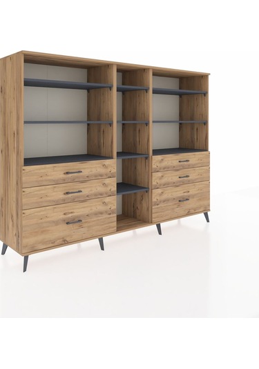 Hyperion Dolap 10 Raflı 6 Çekmeceli 220x44x163 Çam-antrasit/çam Çam-antrasit/çam