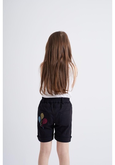 Oliventhekid Taşlı Detaylı Kız Çocuk Şort Siyah Siyah