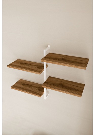 Aju 4 Katlı Duvar Rafı Metal Çerçeveli Dekoratif Kitaplık Ve Raf Ünitesi Modern Ve Minimalist Beyaz