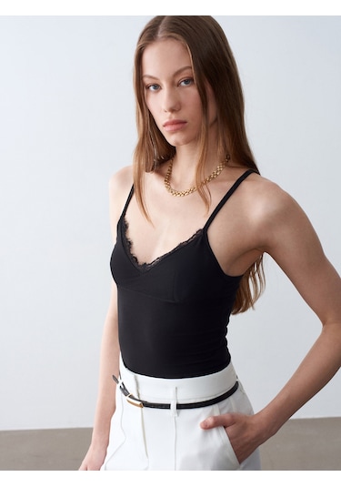 Dilvin 21191 Dantelli Top-siyah