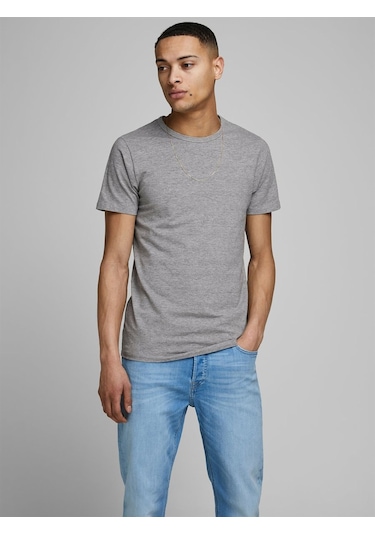 Jack & Jones Jjebasic O-Neck Tee S/S Noos Erkek T-Shirt-12058529 Gri