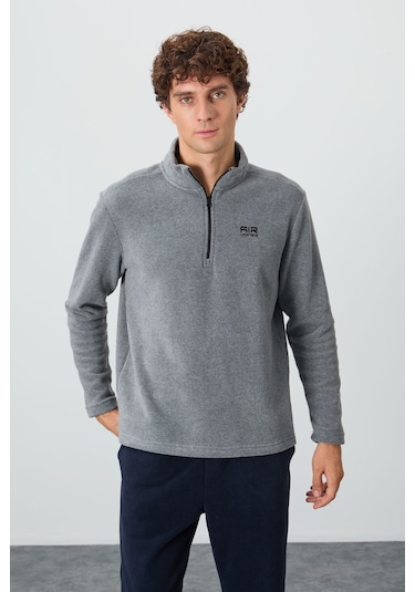 Tommy Life River Gri Melanj Dik Yaka Erkek Polar Sweatshirt - 88310 GRİ MELANJ