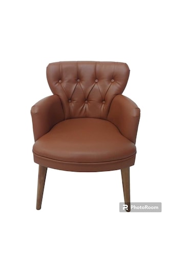 Garden House Tekli Taba Tarçın Renk Deri Ahşap Ayaklı Ofis Koltuğu Büro Bekleme Koltuğu Sandalye Berjer Taba