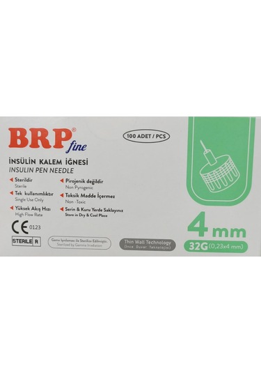 BRP İNSÜLİN KALEM İĞNESİ 4MM 32G - 100 ADET