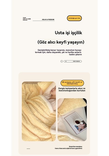 Kalınlaştırılmış Pamuklu Kadife Kuzu Kürkü Battaniye Öğle Uyku Örtüsü Ban Island Blue