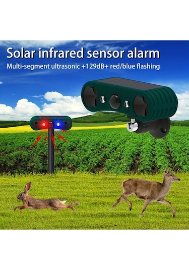 Willowhaven 2024 Güncellenmiş Yeşil Ultrasonik Güneş Enerjili Hayvan Kızılötesi Algılama Alarmı Dış Mekan Hareket Dedektörü 129db Kırmızı Mavi Işık