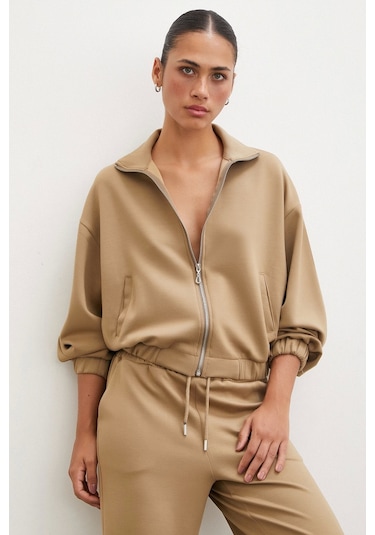 Never More Fermuarlı Sweatshirt Camel