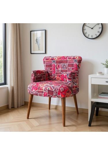 Roma Modern Tekli Koltuk Berjer - Dijital Baskılı Kumaş - Ahşap Ayak - Kilim Desen Kilim Desen