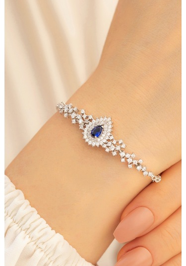 925 Ayar Gümüş Zirkon Ve Safir Taşlı Çise Model Kadın Bileklik