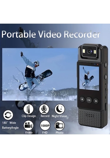 Dashanshop Dv Camera L12 1200mah 1080p Full Hd Giyilebilir Aksiyon Kamerası Uzun Ömürlü Pil Usb Çift Şarj Gece Görüşü