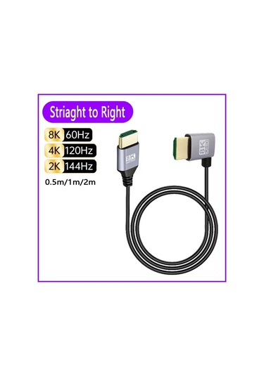 8k 90 Derece Hdmı 2.1v Kablo Kordonu 8k 60hz 4k 120hz 48gbps Earc Arc Hdcp Straight To Right 1m Diğer