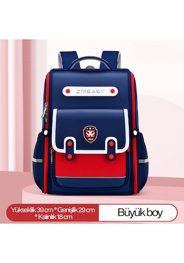 Zilinn Mavi-kırmızı Büyük Boy Yeni İngiliz Tarzı İlkokul Çantası, Erkek Çocuk Çantası, Hafif Kız Çocuk Sırt Çantası Mavi - Kırmızı