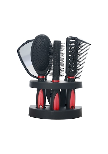 Moveevo 5 Parçalı Saç Tarağı Seti Düz Tarak+ Nervürlü Tarak+ Kıvırcık Tarak + Masaj Tarağı + Ayna + Saklama Tabanı Kırmızı