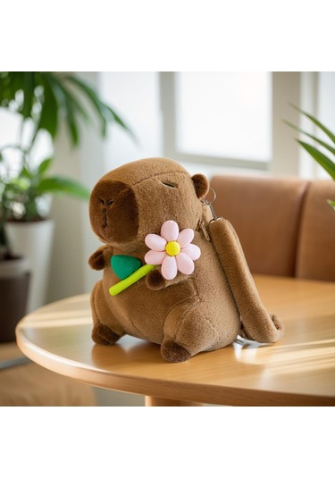 Yifomall Yumuşak Kapybara Figürlü Çocuk Sırt Çantası - Pudra Çiçekli 35cm, Leashli Seyahat/okul Çantası