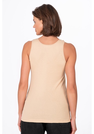 Kadın Pamuklu Ribana Esnek Biyeli Kalın Askılı Örme Atlet Ten K0111-ten