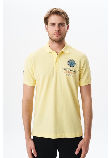 Arma Erkek Battal Büyük Beden Baskılı % 100 Pamuk Pike Polo Yaka Tişört Y29374870502 Sarı