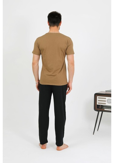 Akbeniz Erkek Pamuk Kısa Kol Pijama Takım Vizon 6875 Vizon