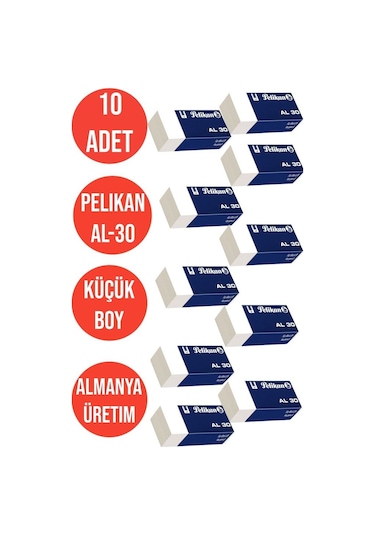 10 Adet Küçük Boy Silgi Beyaz Pelikan Al-30