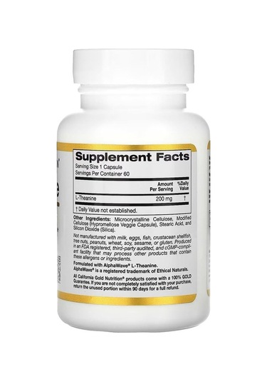 L-theanine, Alphawave Katkılı, 200 Mg, 60 Bitkisel Kapsül